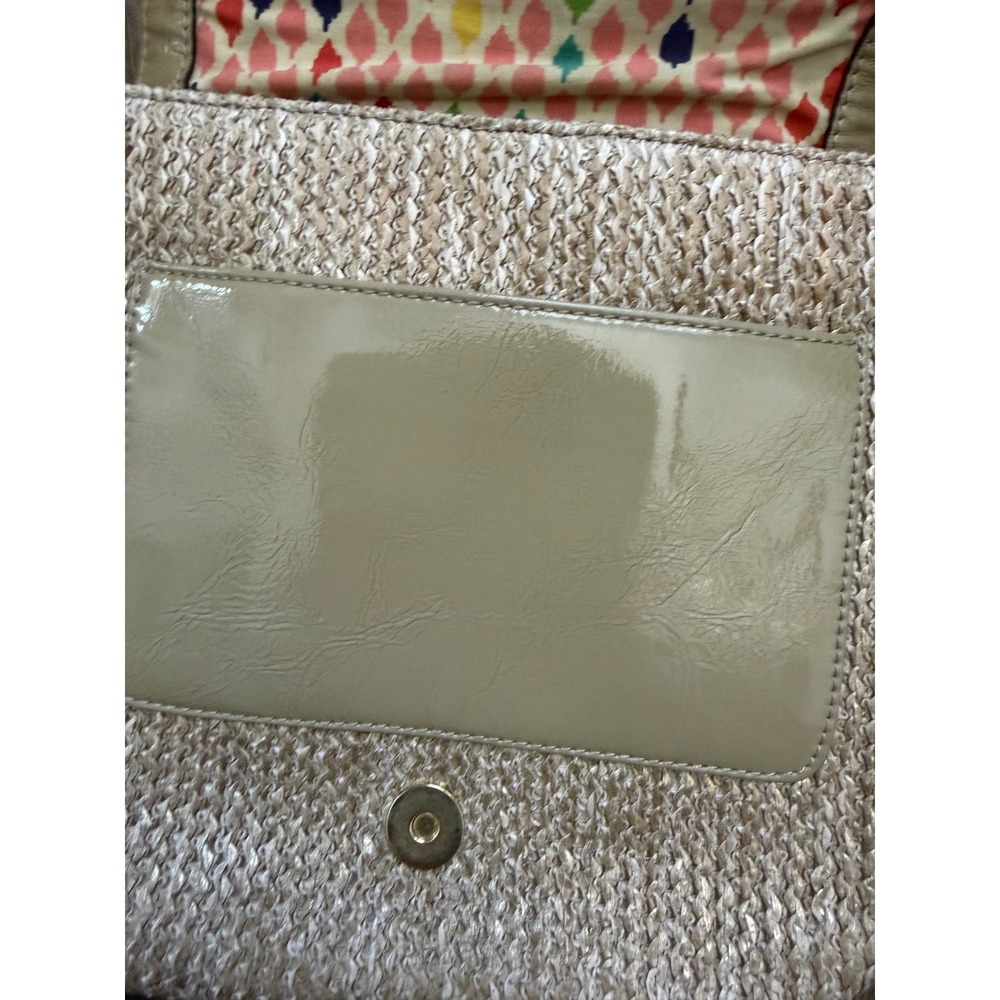 Sarah Violet Straw Woven Crossbody Bag Tan Patent Trim Small Summer Purse‎ - Picture 10 of 16